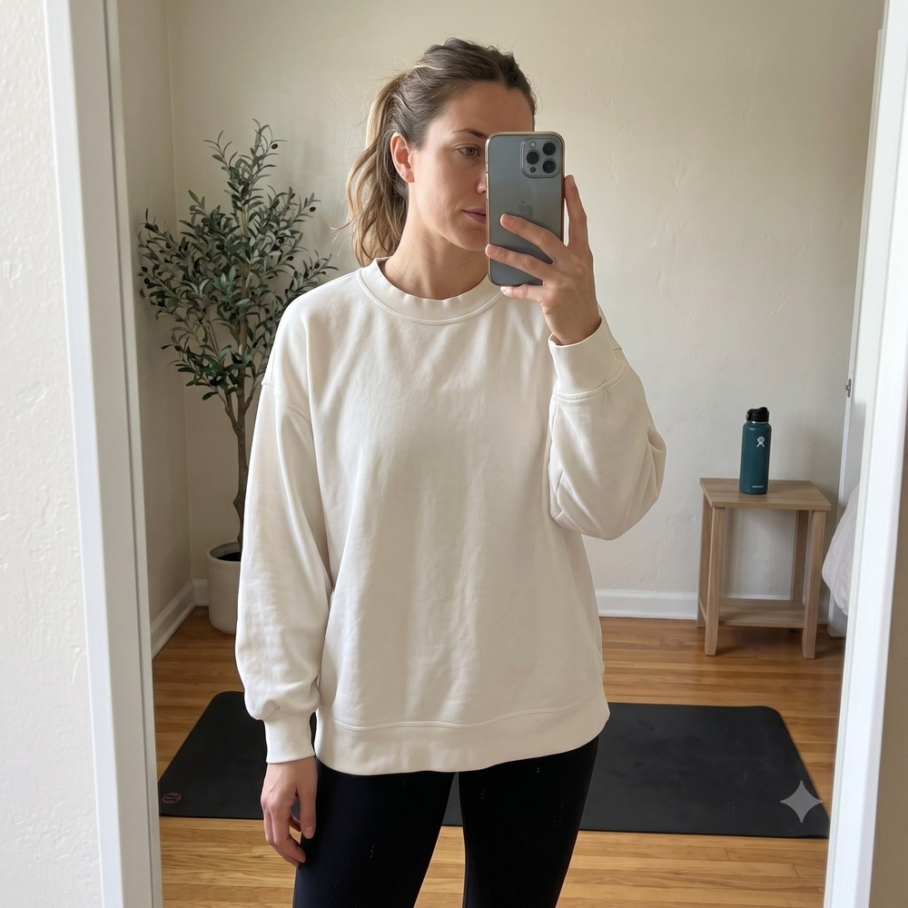 Lululemon Womens Perfectly Oversized Crew White Sweatshirt Large Athleisure